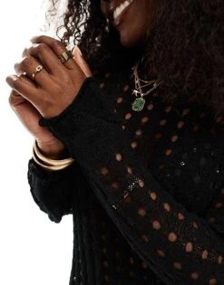 Noisy May Long Sleeve Open Knit Dress In Black For Women -Noisy May Shop 206036916 4