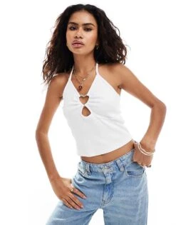 Noisy May Heart Ring Detail Top In White For Women Bright White