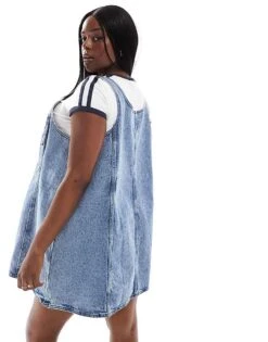 Noisy May Curve Denim Pinafore Dress In Mid Wash Blue For Women Medium Blue Denim -Noisy May Shop 206036956 4