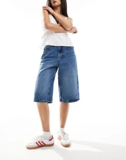 Noisy May Denim Skater Short Mid Wash Blue For Women Medium Blue Denim