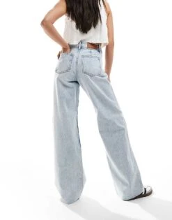 Noisy May High Waisted Seamless Wide Leg Jean In Light Wash For Women Light Blue Denim -Noisy May Shop 206036971 4