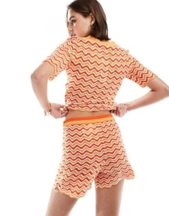 Noisy May High Waisted Knitted Short Co-ord In Orange Wave For Women Tangerine -Noisy May Shop 206037010 3