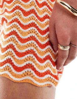 Noisy May High Waisted Knitted Short Co-ord In Orange Wave For Women Tangerine -Noisy May Shop 206037010 5