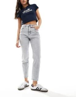 Noisy May Moni High Waisted Straight Leg Jeans In Light Washed Grey For Women Light Grey Denim -Noisy May Shop 206056748 5