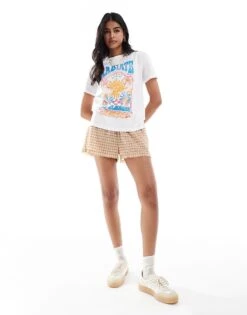 Noisy May T-shirt With Radiate Print In White For Women Bright White