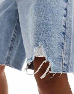 Noisy May High Waisted Raw Hem Bermuda Short In Light Wash Blue For Women Light Blue Denim -Noisy May Shop 206056844 3