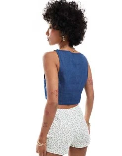 Noisy May Cropped Tank In Mid Blue Denim For Women Dark Blue Denim -Noisy May Shop 206056852 2