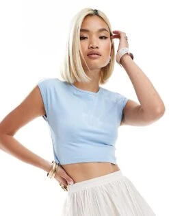 Noisy May Star Sign Cropped Baby Tee In Light Blue For Women Cerulean