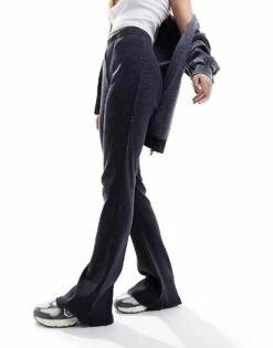 Noisy May Ribbed Flared Trousers In Washed Grey For Women Black Wash -Noisy May Shop 206134886 3