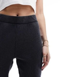 Noisy May Ribbed Flared Trousers In Washed Grey For Women Black Wash -Noisy May Shop 206134886 5
