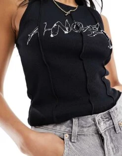 Noisy May Seam Detail Tank Top With Angel Print In Black For Women -Noisy May Shop 206180794 3