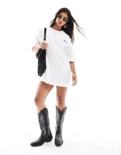 Noisy May Oversize T-shirt Dress With Meta Print In White For Women Bright White -Noisy May Shop 206180910 1 brightwhite 1