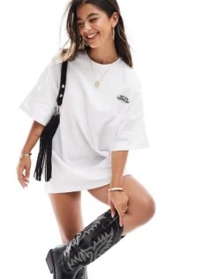Noisy May Oversize T-shirt Dress With Meta Print In White For Women Bright White -Noisy May Shop 206180910 3