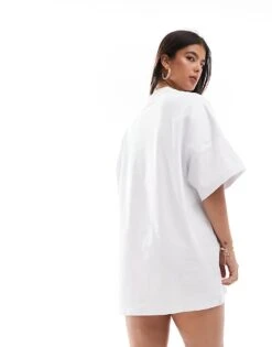Noisy May Oversize T-shirt Dress With Meta Print In White For Women Bright White -Noisy May Shop 206180910 4