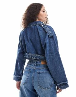 Noisy May Cropped Denim Jacket With Belt Detail In Mid Wash Blue For Women Medium Blue Denim -Noisy May Shop 206180954 4