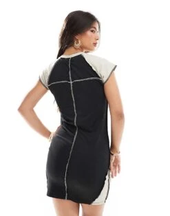 Noisy May Seam Detail Cap Sleeve Dress In Black & Beige For Women 8 Noisy May Seam Detail Cap Sleeve Dress In Black & Beige For Women -Noisy May Shop 206180962 4