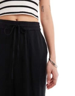 Noisy May Loose Fit Linen Mix Trouser In Black For Women -Noisy May Shop 206425713 4