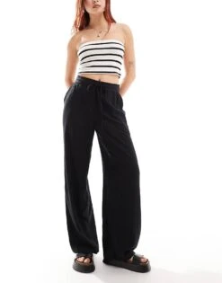 Noisy May Loose Fit Linen Mix Trouser In Black For Women -Noisy May Shop 206425713 5