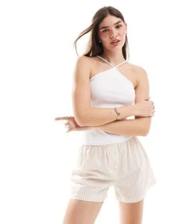 Noisy May Cross Neck Top In White For Women Bright White