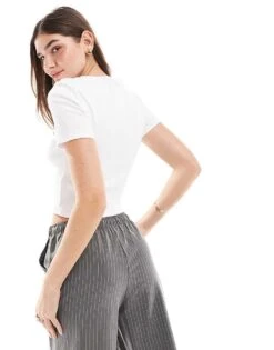 Noisy May Ribbed Keyhole Detail Top In White For Women Bright White -Noisy May Shop 206425734 3