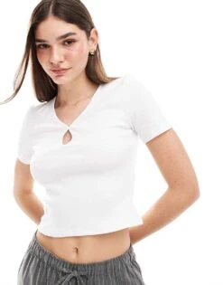 Noisy May Ribbed Keyhole Detail Top In White For Women Bright White -Noisy May Shop 206425734 4