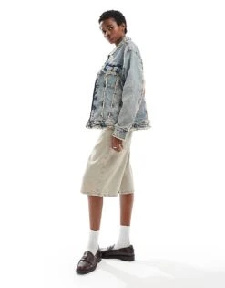 Noisy May Denim Jacket With Open Fray In Blue Acid Wash For Women Medium Blue Denim -Noisy May Shop 206441764 1 mediumbluedenim 1