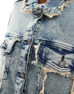 Noisy May Denim Jacket With Open Fray In Blue Acid Wash For Women Medium Blue Denim -Noisy May Shop 206441764 3