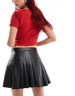 Noisy May Faux Leather Pleated Mini Skirt In Black For Women -Noisy May Shop 206441827 4