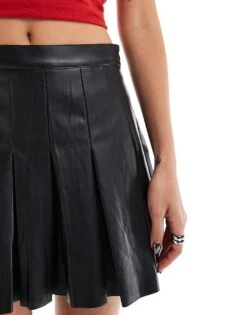 Noisy May Faux Leather Pleated Mini Skirt In Black For Women -Noisy May Shop 206441827 5