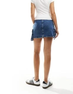 Noisy May Denim Mini Skirt With Cargo Detail In Blue Acid Wash For Women Medium Blue Denim -Noisy May Shop 206441842 4