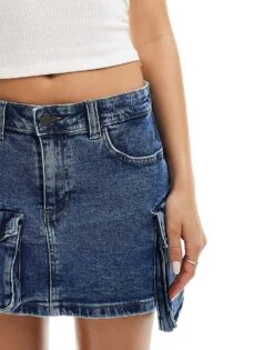Noisy May Denim Mini Skirt With Cargo Detail In Blue Acid Wash For Women Medium Blue Denim -Noisy May Shop 206441842 5