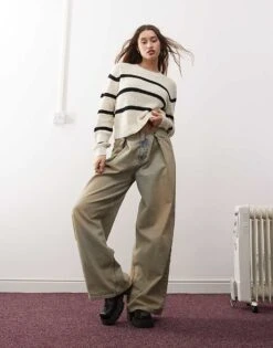 Noisy May Round Neck Jumper In Cream & Black Stripe For Women Eggnog Black -Noisy May Shop 206441858 3