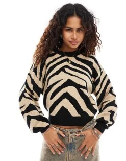 Noisy May Knitted Jumper Black & Beige Zebra For Women Black Nomad 9 Noisy May Knitted Jumper Black & Beige Zebra For Women Black Nomad -Noisy May Shop 206441922 1 blacknomad 1