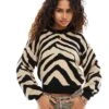 Noisy May Knitted Jumper Black & Beige Zebra For Women Black Nomad