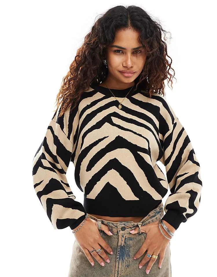 Noisy May Knitted Jumper Black & Beige Zebra For Women Black Nomad 1 Noisy May Knitted Jumper Black & Beige Zebra For Women Black Nomad