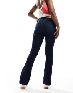 Noisy May Sallie High Waist Flare Jeans In Dark Blue Wash - NAVY For Women Dark Blue Denim -Noisy May Shop 206441937 3