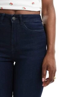 Noisy May Sallie High Waist Flare Jeans In Dark Blue Wash - NAVY For Women Dark Blue Denim -Noisy May Shop 206441937 5