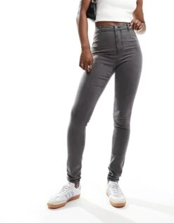 Noisy May Ella High Waist Skinny Jeans In Grey Wash For Women Dark Grey Denim