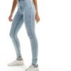 Noisy May Callie High Waist Skinny Jeans In Light Blue Acid Wash For Women Light Blue Denim
