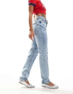 Noisy May Daisy High Waist Mom Jeans In Light Blue Acid Wash For Women Light Blue Denim -Noisy May Shop 206442012 3