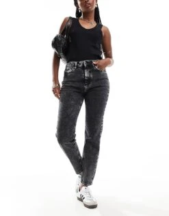 Noisy May Moni High Waisted Straight Jeans In Dark Grey Wash For Women Dark Grey Denim -Noisy May Shop 206442044 1 darkgreydenim 1