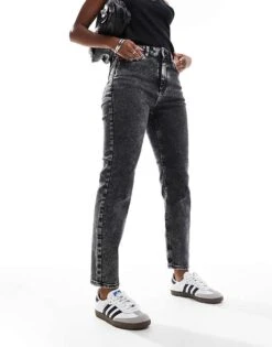 Noisy May Moni High Waisted Straight Jeans In Dark Grey Wash For Women Dark Grey Denim -Noisy May Shop 206442044 3