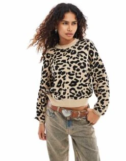 Noisy May Knitted Jumper Leopard For Women Nomad Black Leo