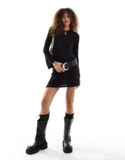 Noisy May Knitted Mini Dress With Tie Back In Black For Women -Noisy May Shop 206442067 1 black 1