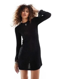 Noisy May Knitted Mini Dress With Tie Back In Black For Women -Noisy May Shop 206442067 3