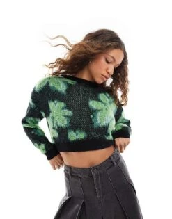 Noisy May Texture Knit Jumper With Floral Print In Black For Women -Noisy May Shop 206442158 1 black 1