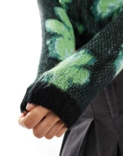 Noisy May Texture Knit Jumper With Floral Print In Black For Women -Noisy May Shop 206442158 2