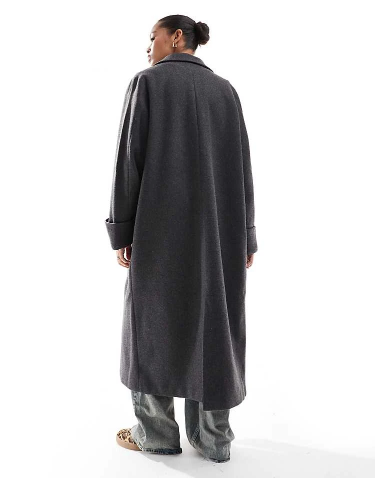 Noisy May Wool Look Maxi Overcoat In Dark Grey Melange For Women 2 Noisy May Wool Look Maxi Overcoat In Dark Grey Melange For Women - Image 2