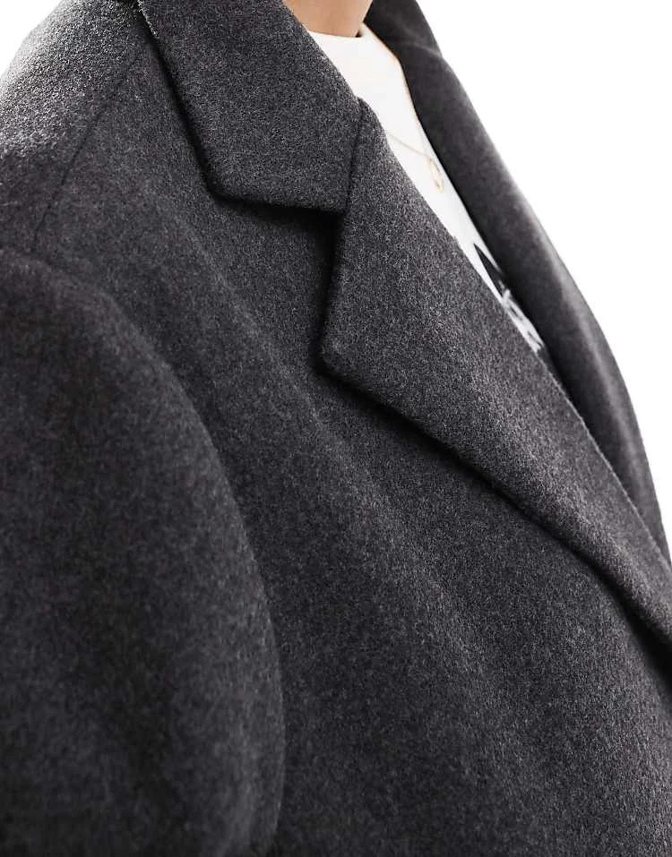 Noisy May Wool Look Maxi Overcoat In Dark Grey Melange For Women 3 Noisy May Wool Look Maxi Overcoat In Dark Grey Melange For Women - Image 3