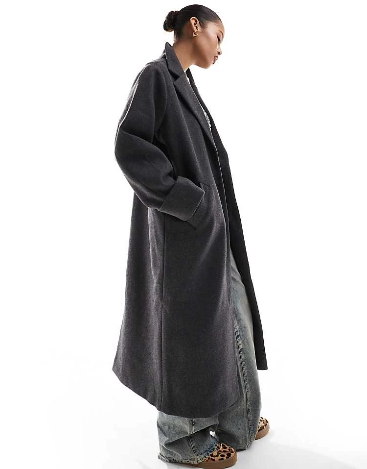 Noisy May Wool Look Maxi Overcoat In Dark Grey Melange For Women 4 Noisy May Wool Look Maxi Overcoat In Dark Grey Melange For Women - Image 4